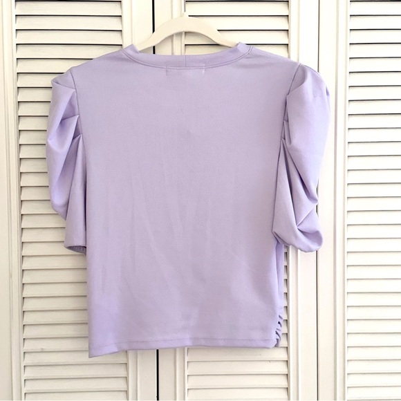 Lola + Grace Purple Criss Cross Puffed Sleeve Top Size Medium - Picture 2 of 6